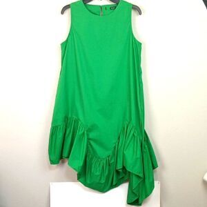Womens Boho Chic Green Asymmetrical Ruffled Sleeveless Midi dress sz M